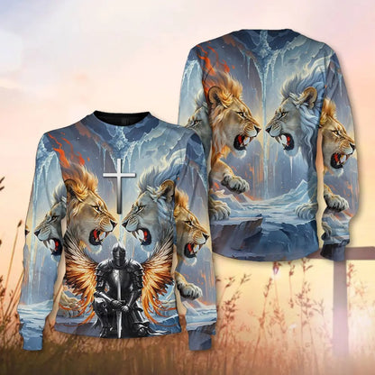 Warrior Of God, Lion Fire And Lion Ice Christian 3D All Over Print T-Shirt And Hoodie