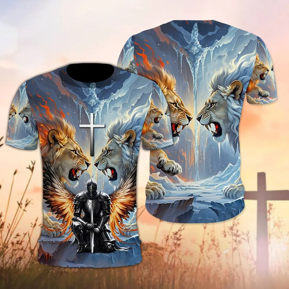 Warrior Of God, Lion Fire And Lion Ice Christian 3D All Over Print T-Shirt And Hoodie