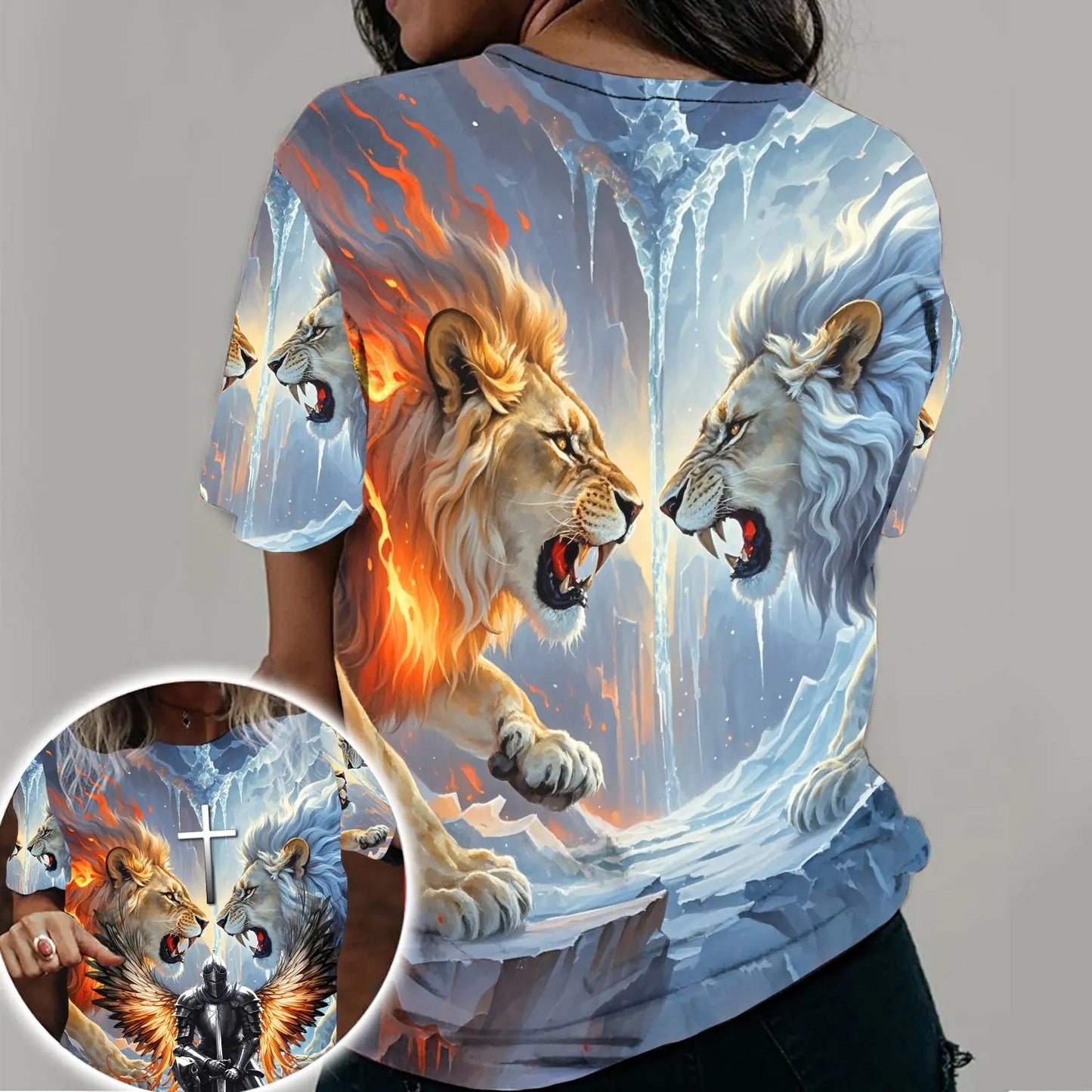 Warrior Of God, Lion Fire And Lion Ice Christian 3D All Over Print T-Shirt And Hoodie