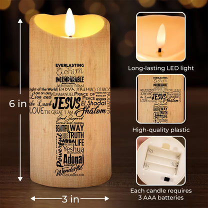 Warrior Of God, Names Of God Jesus Cross - Personalized Christian Led Candle