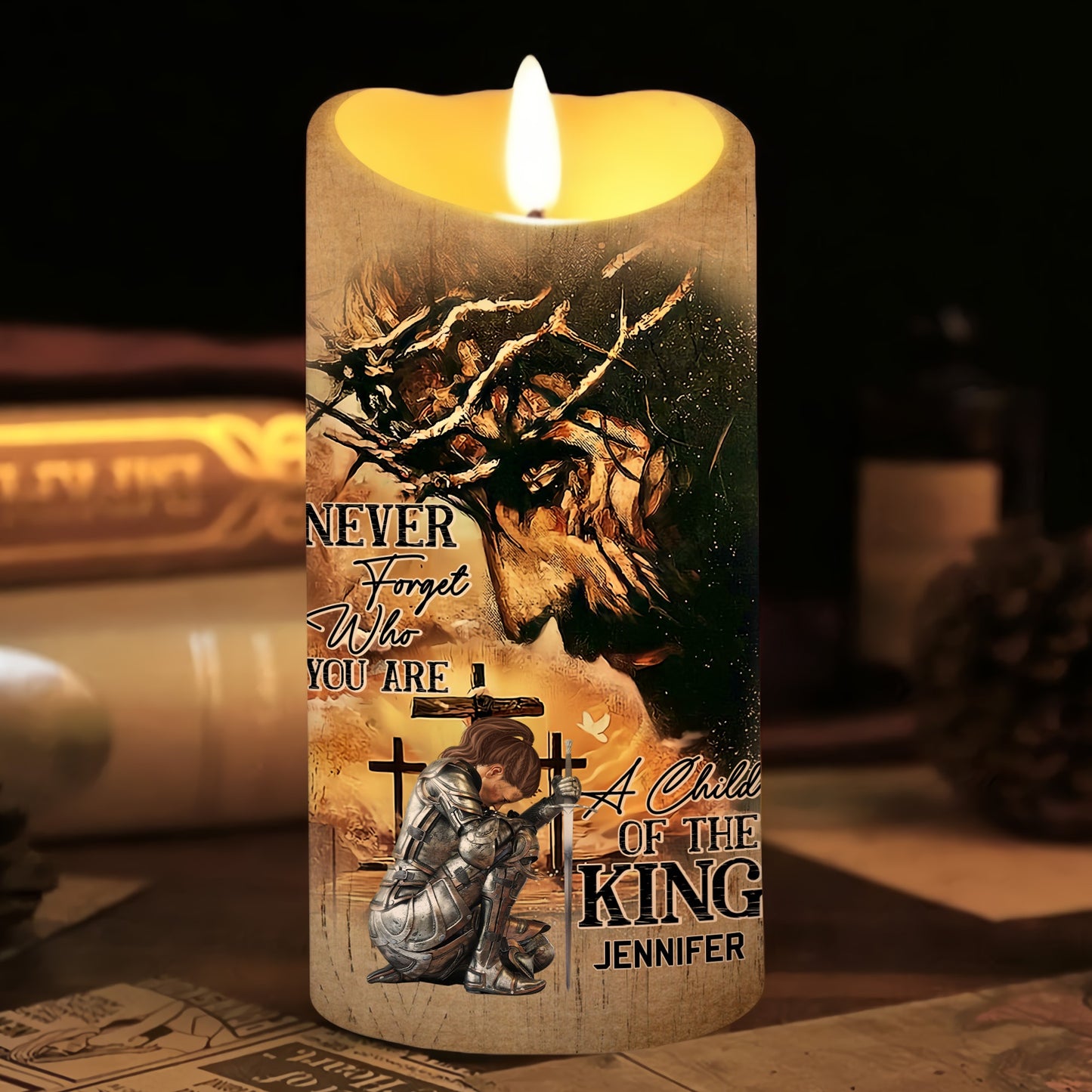 Warrior Of God, Never Forget Who You Are A Child Of The King - Personalized Led Candle