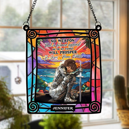 Warrior Of God, No Weapon That Is Formed Against Me Amen Isaiah 54:17 - Personalized Hanging Suncatcher Ornament