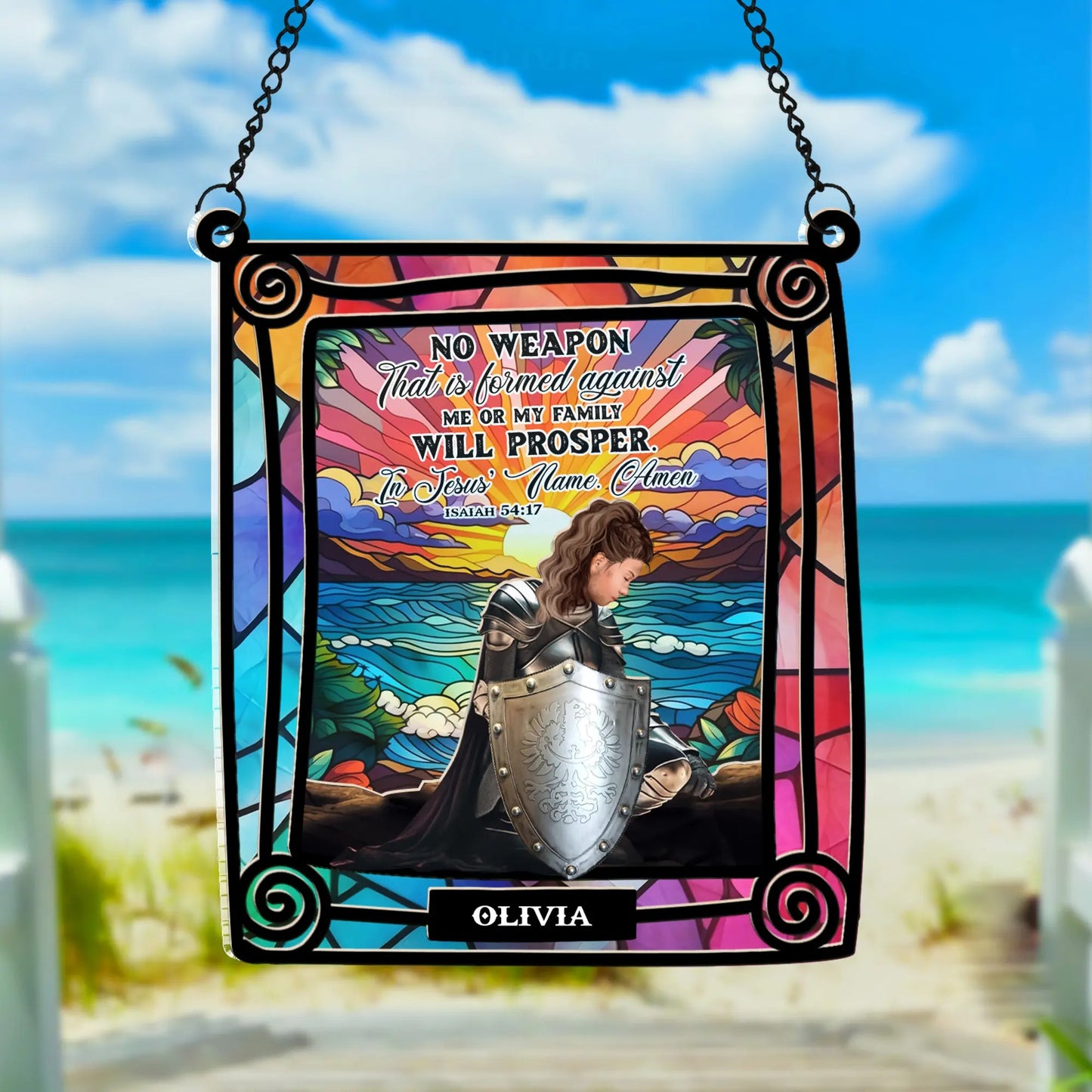 Warrior Of God, No Weapon That Is Formed Against Me Amen Isaiah 54:17 - Personalized Hanging Suncatcher Ornament