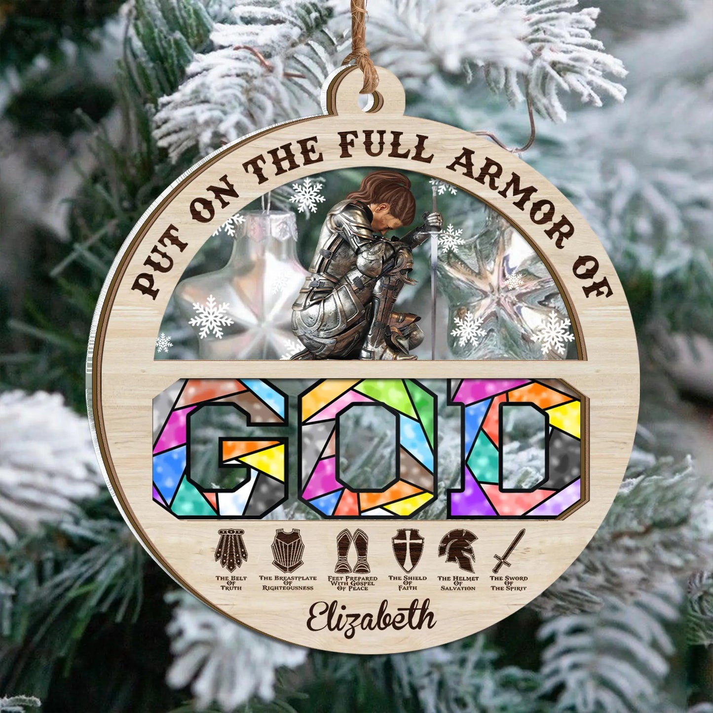 Warrior Of God, Put On The Full Armor Of God-Ephesians 6:10, Personalized 2 Layered Mix Ornament