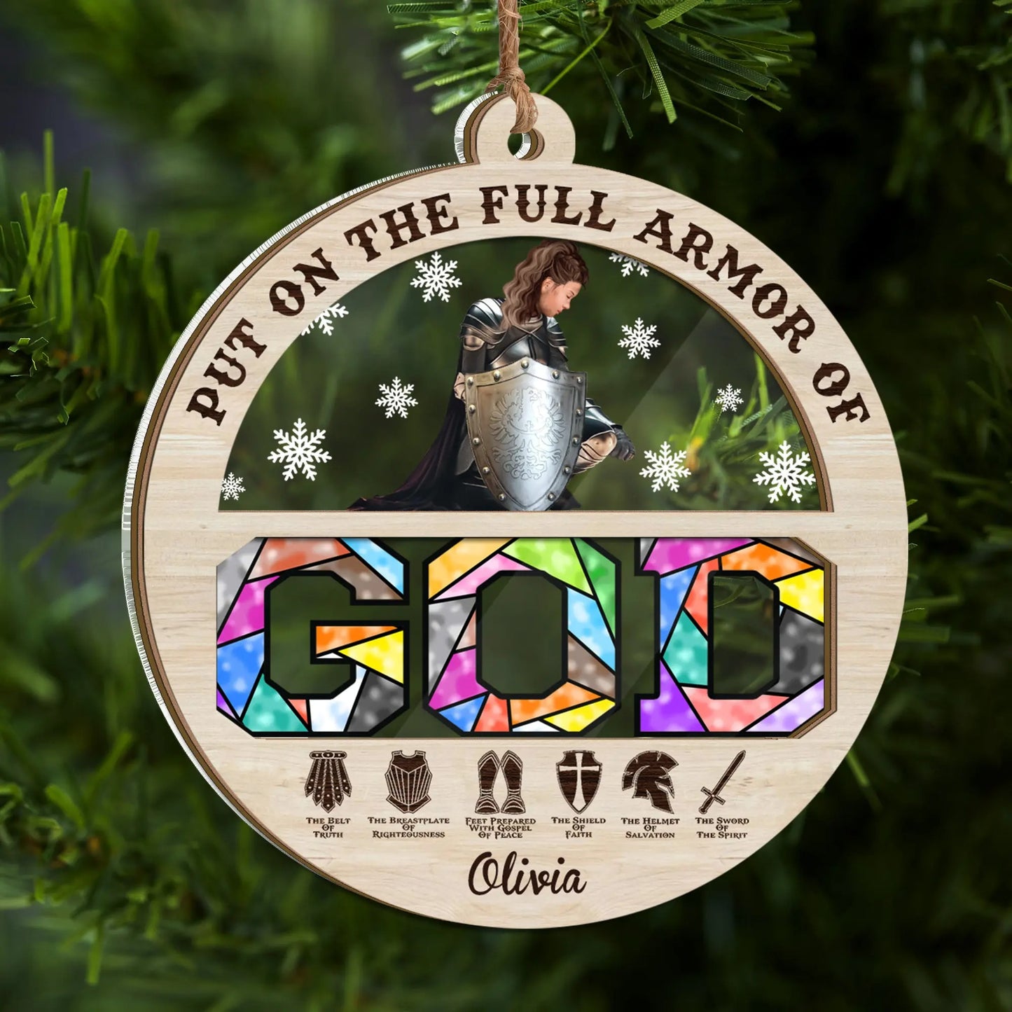 Warrior Of God, Put On The Full Armor Of God-Ephesians 6:10, Personalized 2 Layered Mix Ornament