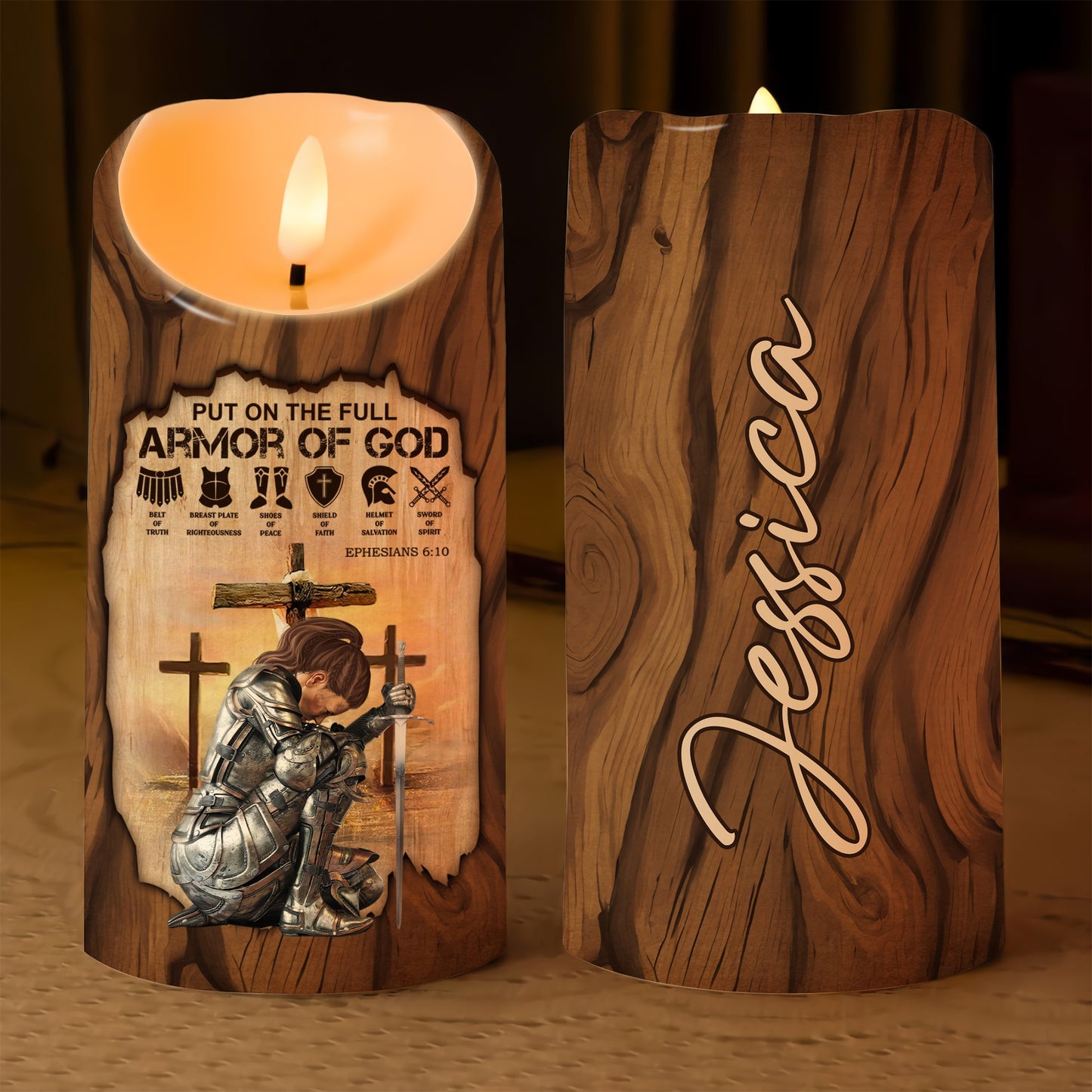 Warrior Of God, Put On The Full Armor Of God - Ephesians 6:10 - Personalized Warrior Led Candle