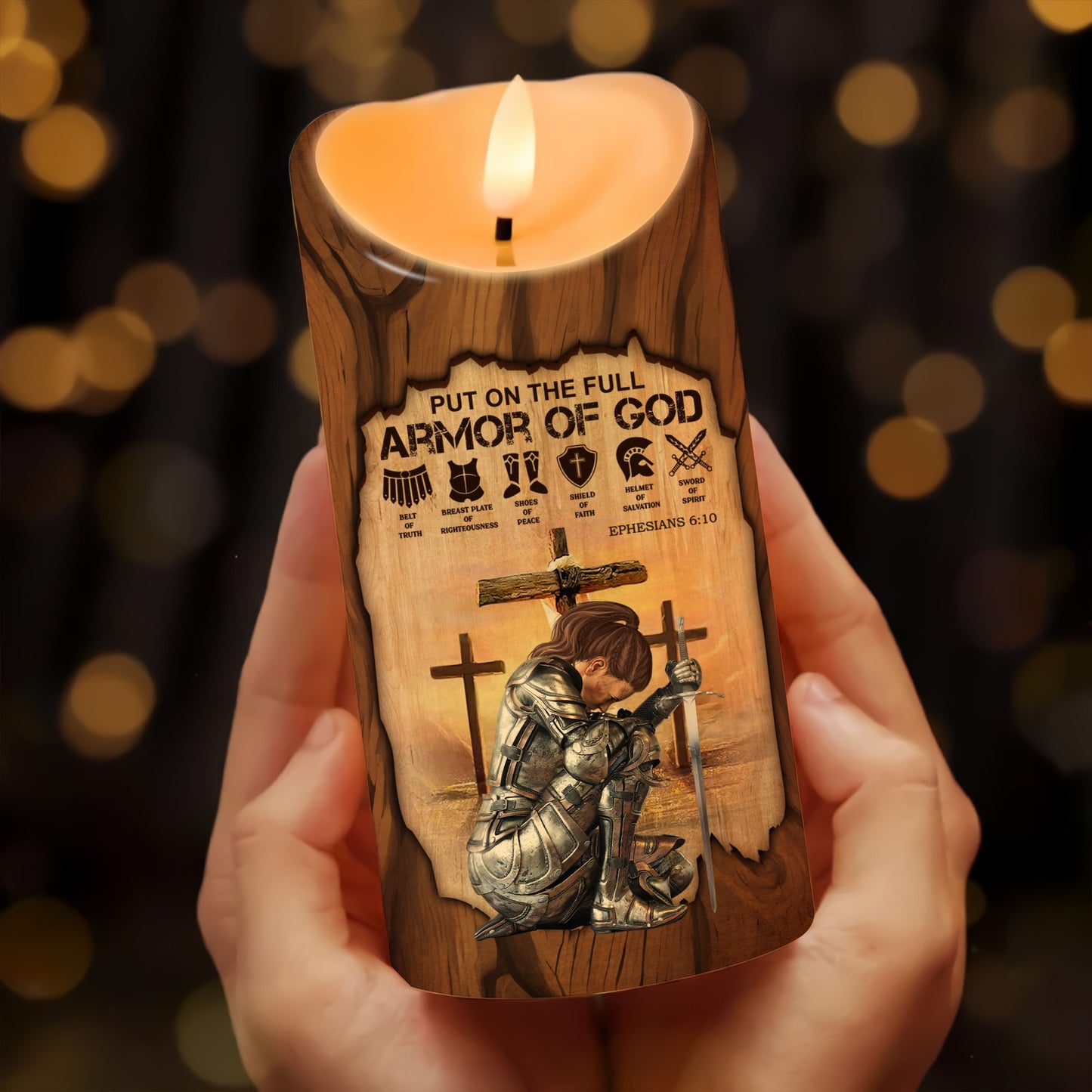 Warrior Of God, Put On The Full Armor Of God - Ephesians 6:10 - Personalized Warrior Led Candle