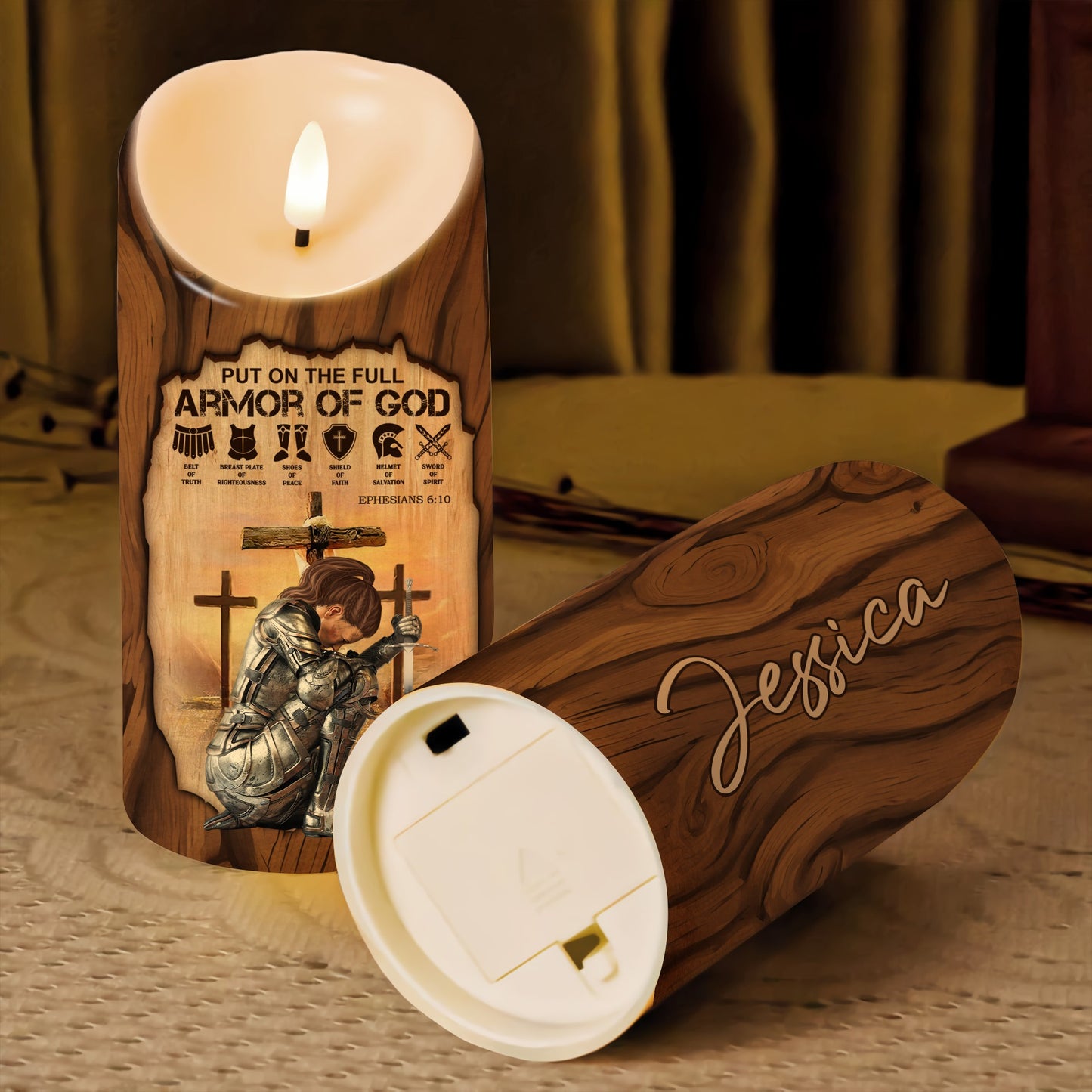 Warrior Of God, Put On The Full Armor Of God - Ephesians 6:10 - Personalized Warrior Led Candle