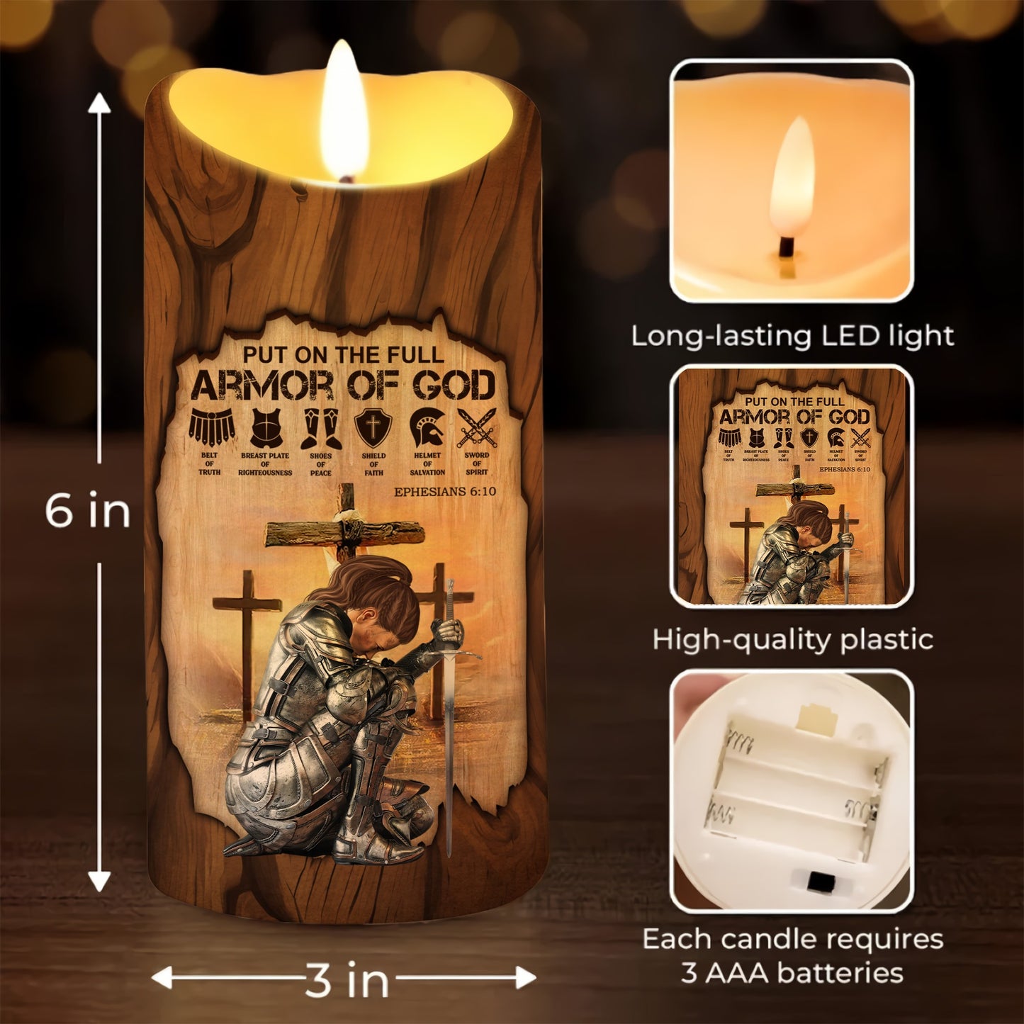 Warrior Of God, Put On The Full Armor Of God - Ephesians 6:10 - Personalized Warrior Led Candle