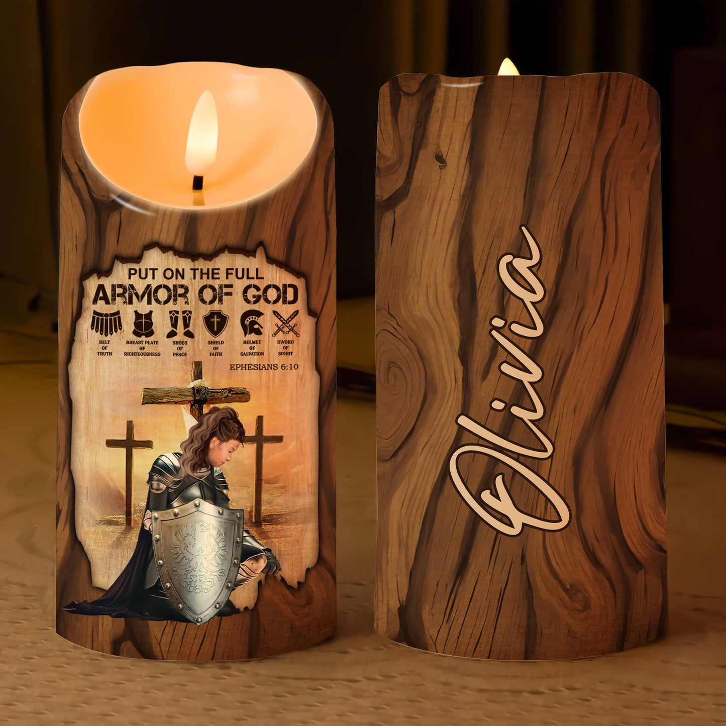 Warrior Of God, Put On The Full Armor Of God - Ephesians 6:10 - Personalized Warrior Led Candle