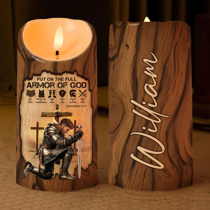 Warrior Of God, Put On The Full Armor Of God - Ephesians 6:10 - Personalized Warrior Led Candle