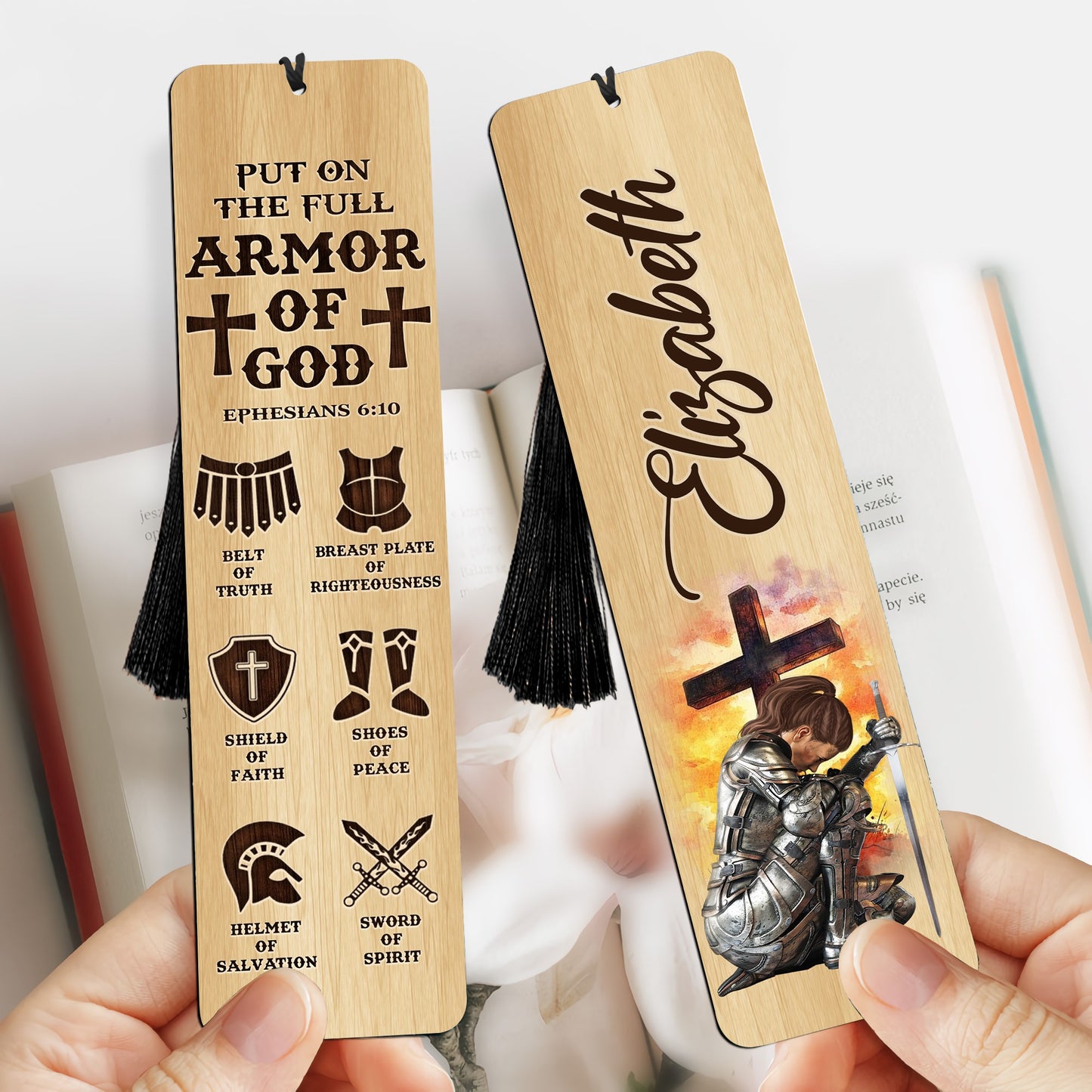Warrior Of God, Put On The Full Armor Of God Ephesians 6:10 - Personalized Gift For Christian Wooden Bookmark