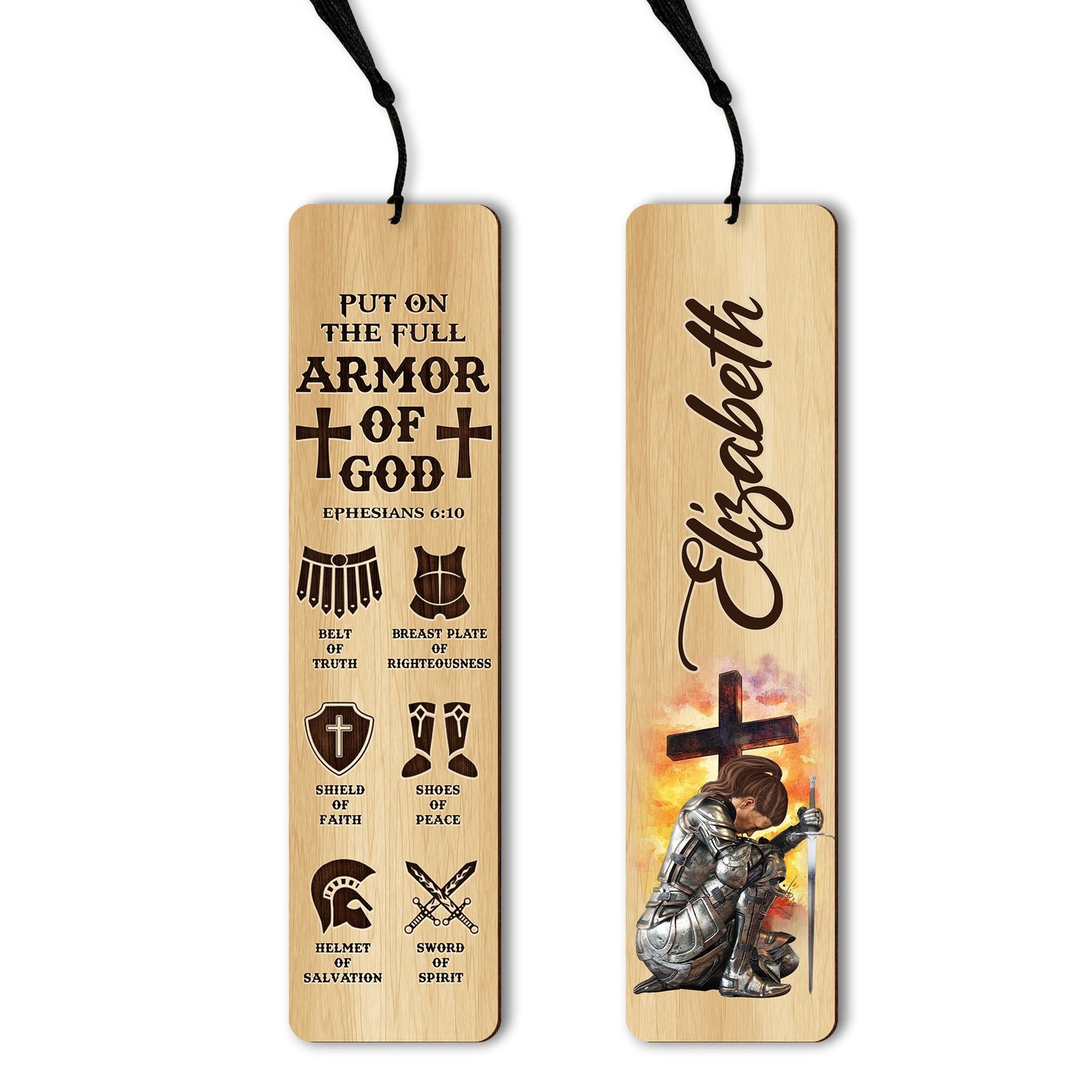 Warrior Of God, Put On The Full Armor Of God Ephesians 6:10 - Personalized Gift For Christian Wooden Bookmark