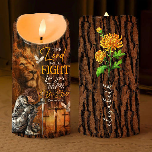 Warrior Of God, The Lord Will Fight For You - Personalized Warrior Led Candle