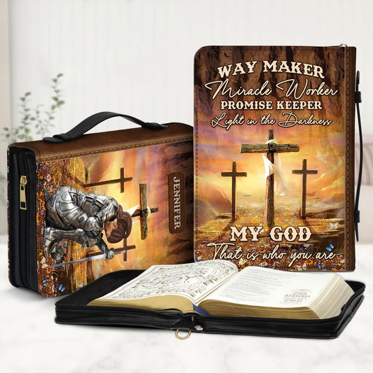 Warrior Of God, Way Maker Miracle Worker Promise Keeper - Personalized Christian Leather Bible Cover