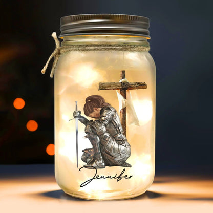 Warrior Of God, Way Maker Miracle Worker Promise Keeper - Personalized Christian Mason Jar Light