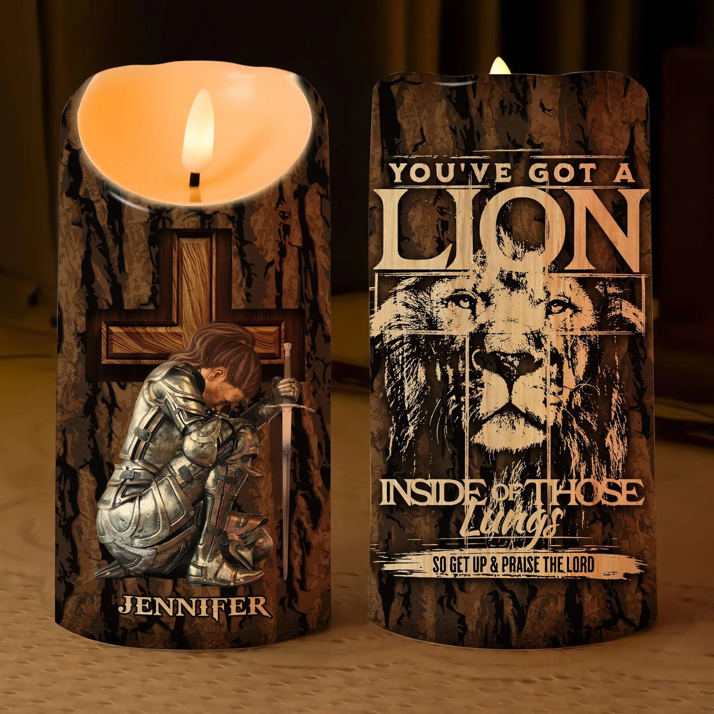 Warrior Of God, You've Got a Lion Inside Of Those Lungs - Personalized Warrior Led Candle