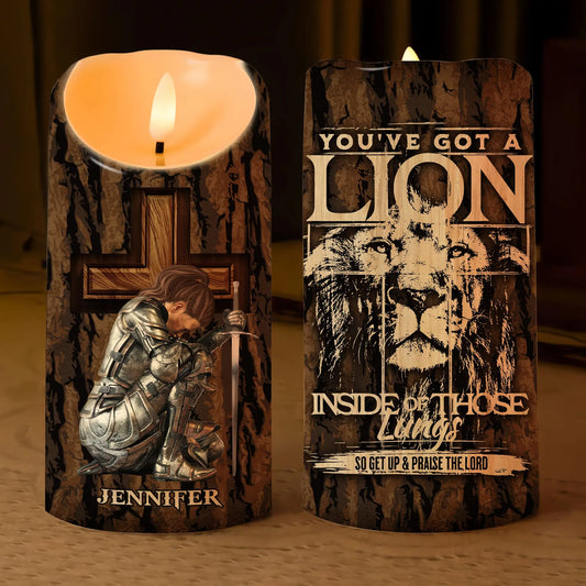 Warrior Of God, You've Got a Lion Inside Of Those Lungs - Personalized Warrior Led Candle