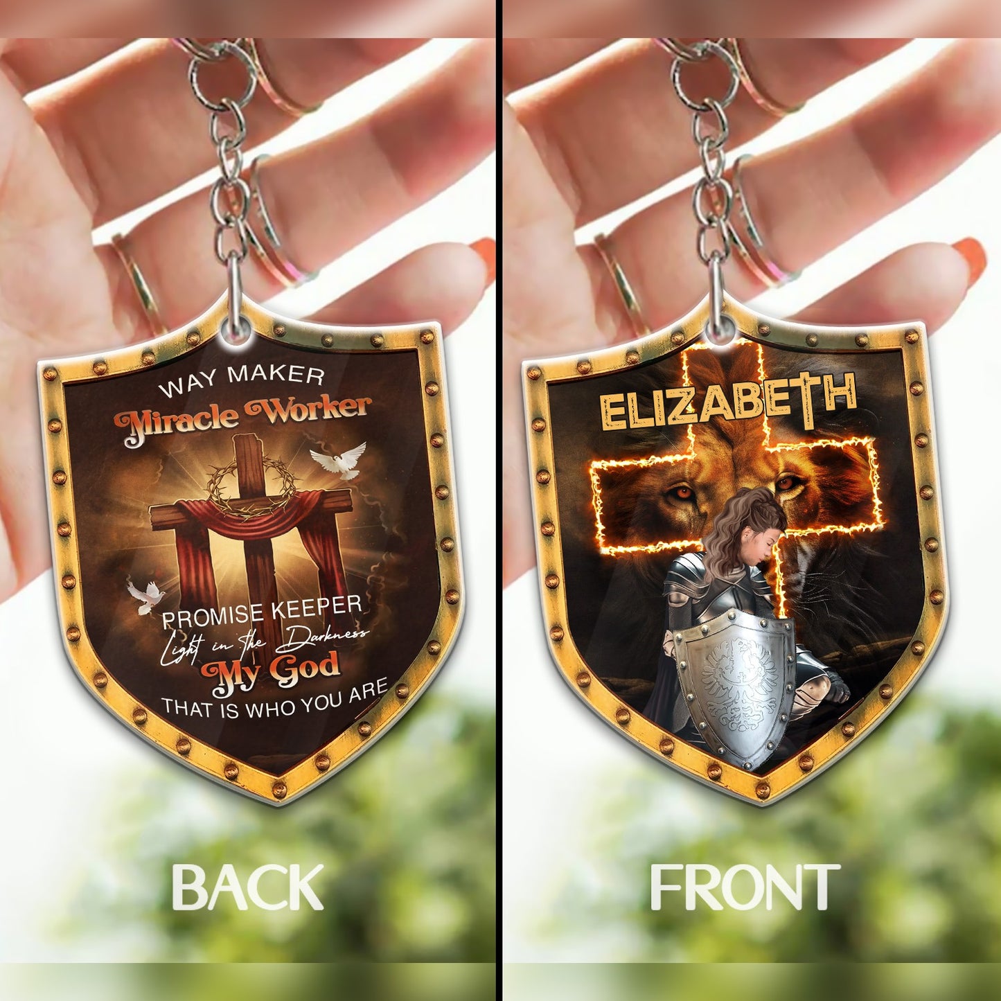 Way Maker Miracle Worker- Custom Warrior Of God- Personalized Christian Shield Acrylic Keychain