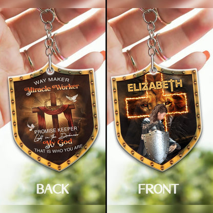 Way Maker Miracle Worker- Custom Warrior Of God- Personalized Christian Shield Acrylic Keychain
