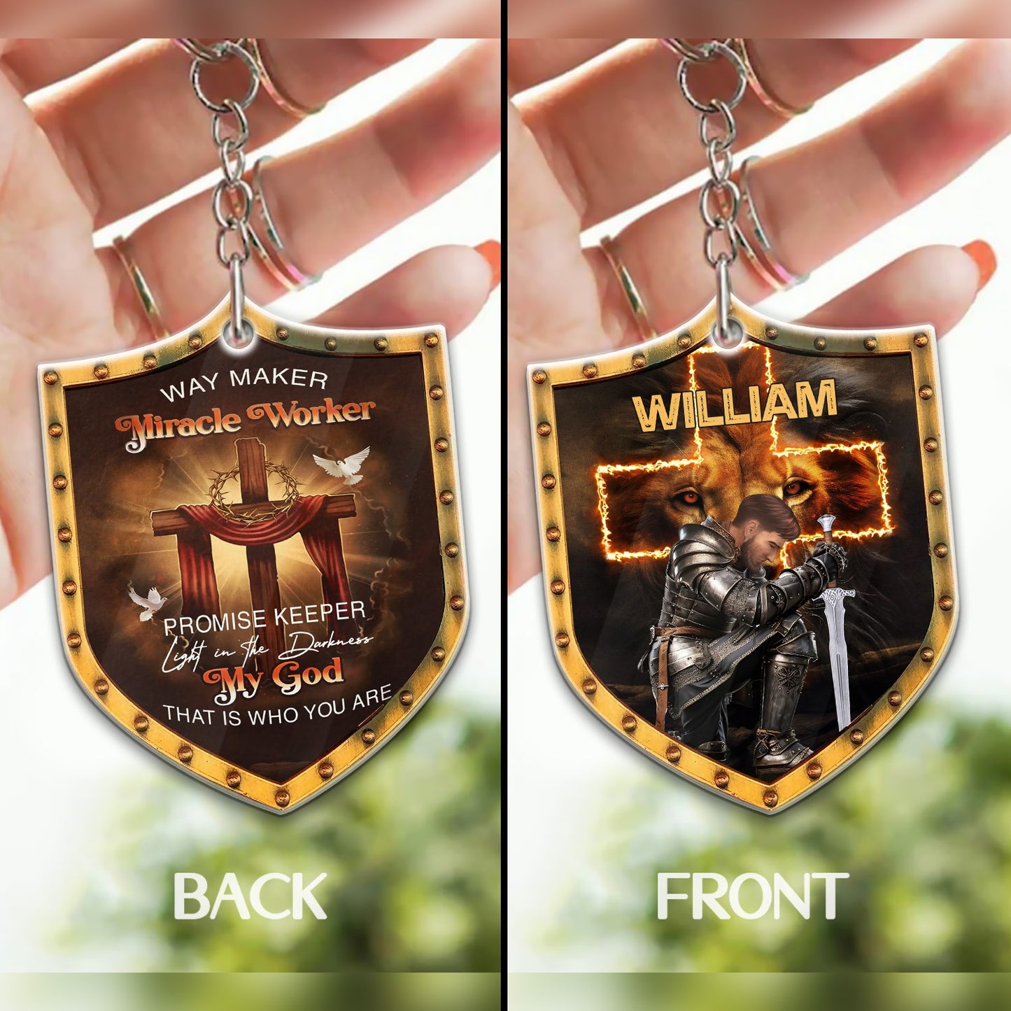 Way Maker Miracle Worker- Custom Warrior Of God- Personalized Christian Shield Acrylic Keychain
