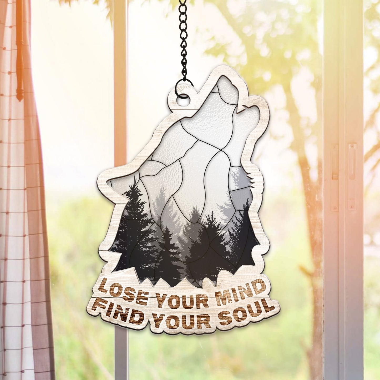 Wolf And Into The Forest Lose Your Mind Find Your Soul Hanging Suncatcher Ornament