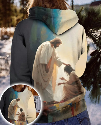 Woman Praying With Jesus - Inspirational Jesus Prayer 3D All Over Print T-Shirt And Hoodie