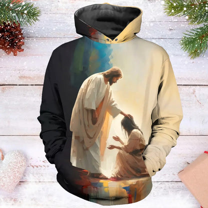 Woman Praying With Jesus - Inspirational Jesus Prayer 3D All Over Print T-Shirt And Hoodie