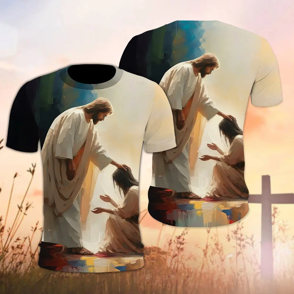 Woman Praying With Jesus - Inspirational Jesus Prayer 3D All Over Print T-Shirt And Hoodie