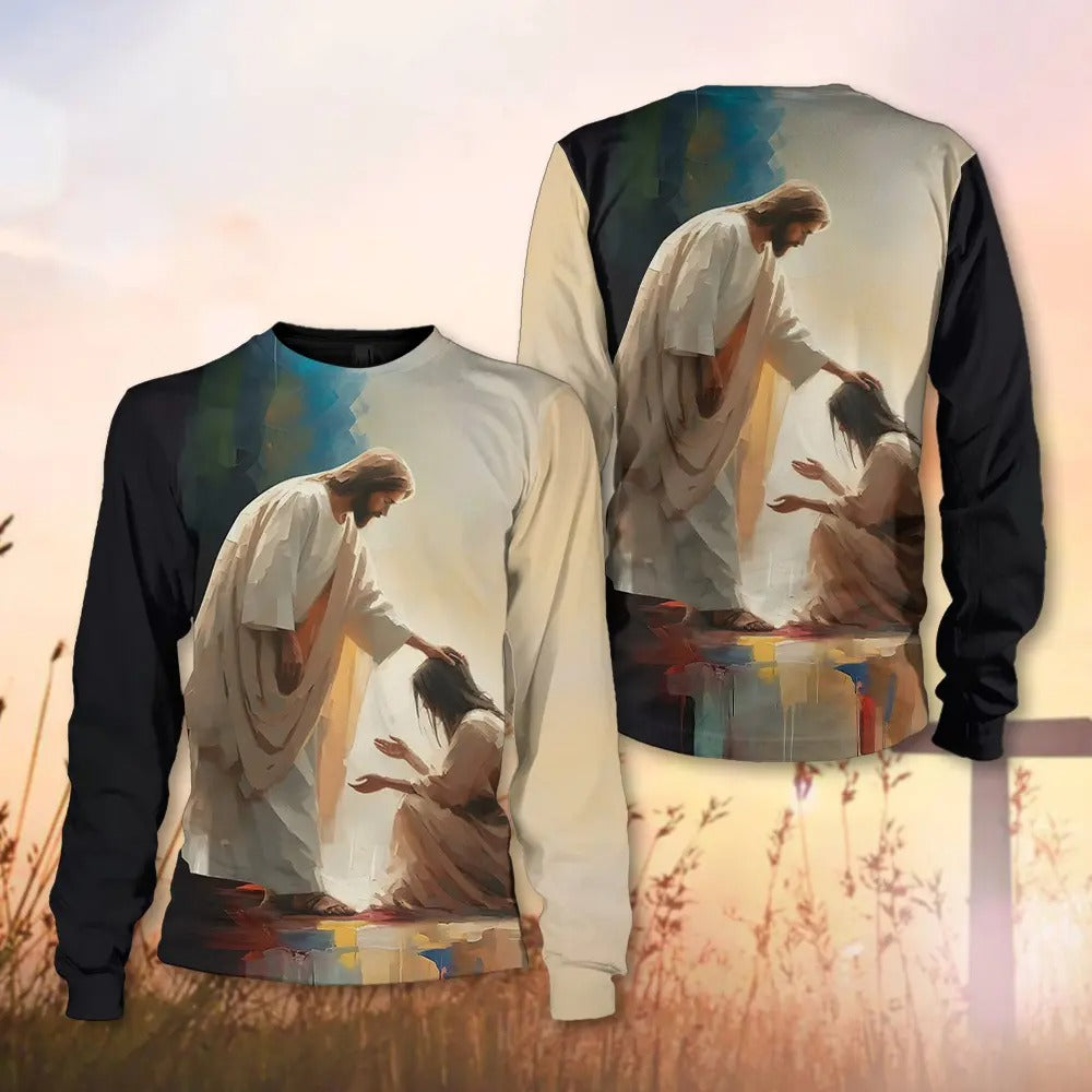 Woman Praying With Jesus - Inspirational Jesus Prayer 3D All Over Print T-Shirt And Hoodie