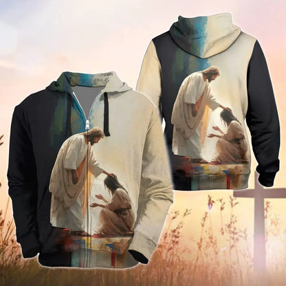 Woman Praying With Jesus - Inspirational Jesus Prayer 3D All Over Print T-Shirt And Hoodie