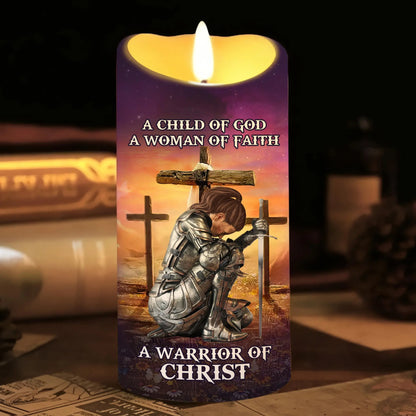 Woman Warrior Of Christ, A Child Of God A Woman Of Faith - Personalized Led Candle