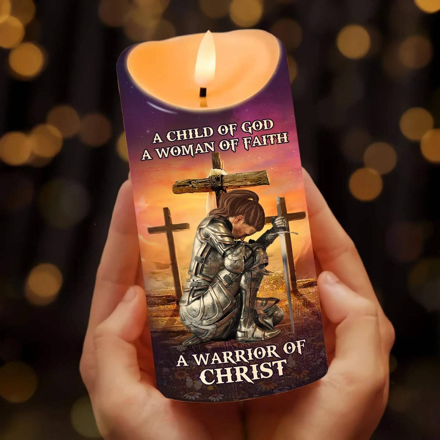 Woman Warrior Of Christ, A Child Of God A Woman Of Faith - Personalized Led Candle