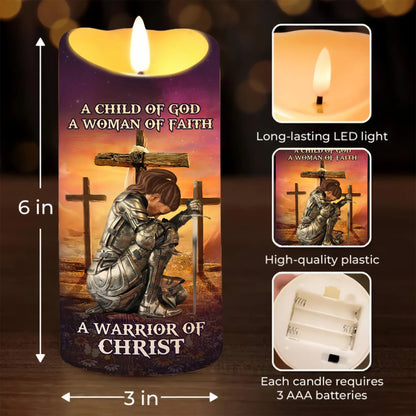 Woman Warrior Of Christ, A Child Of God A Woman Of Faith - Personalized Led Candle