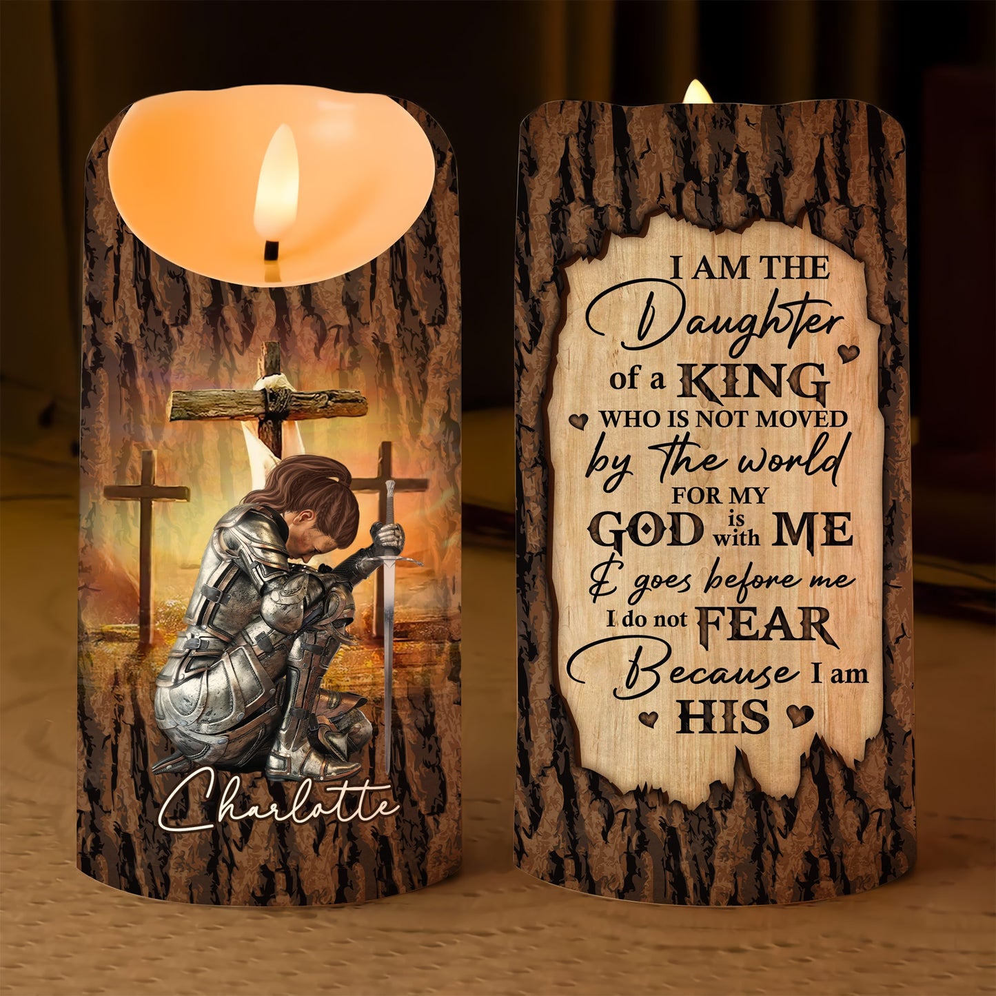 Woman Warrior Of God-I Am The Daughter Of A King-Personalized LED Candle