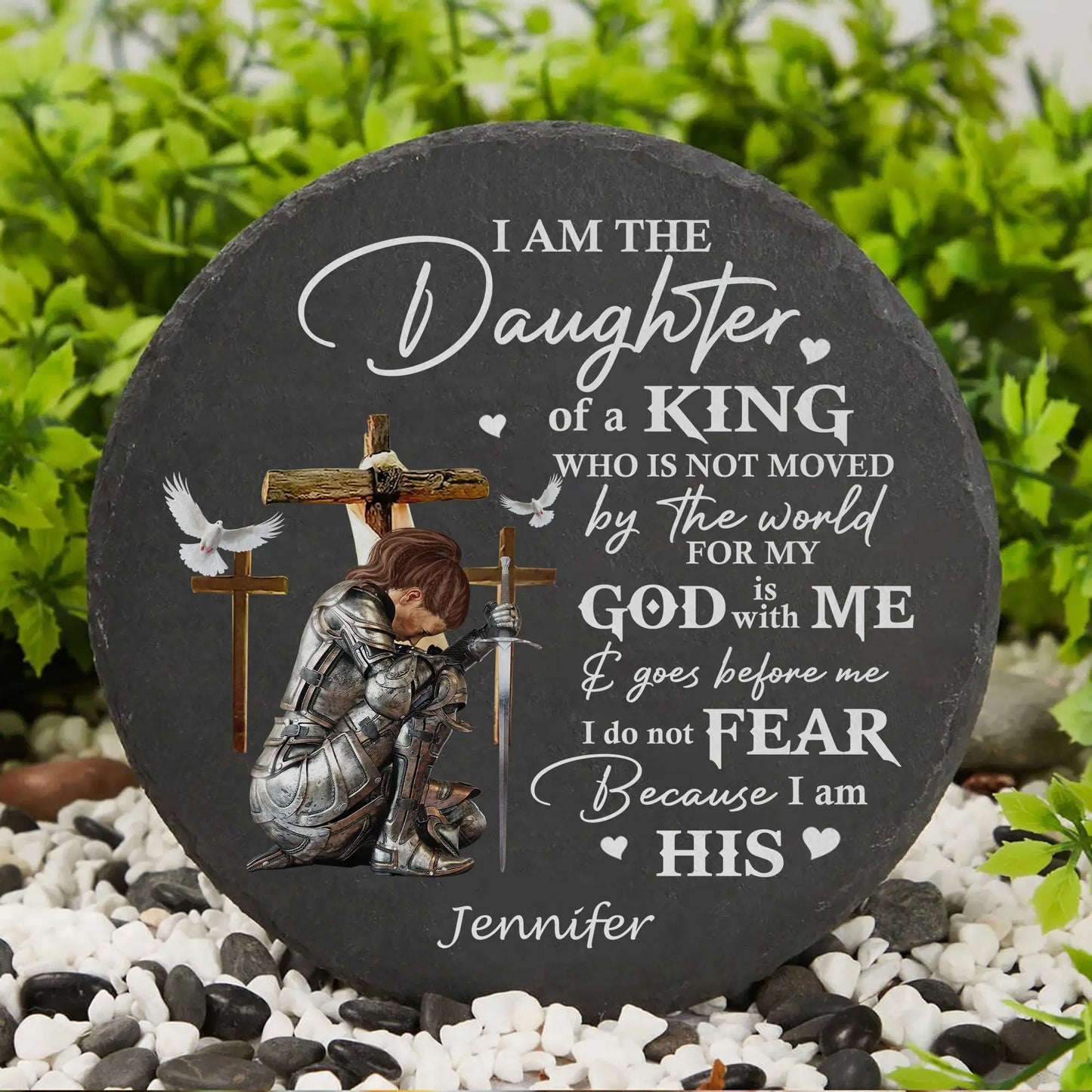 Woman Warrior Of God, I Am The Daughter Of A King - Personalized Christian Garden Stone