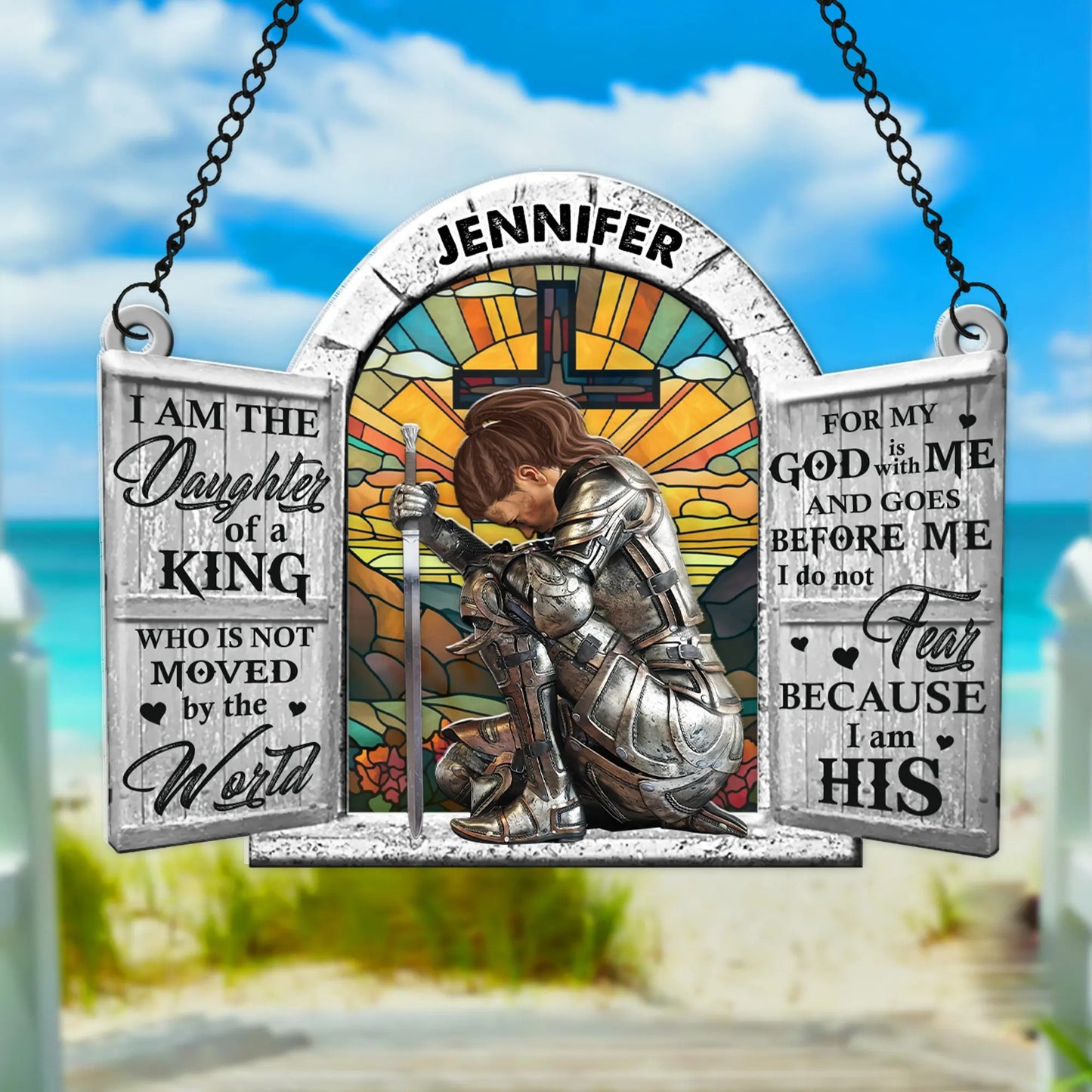 Woman Warrior Of God, I Am The Daughter Of A King - Personalized Christian Hanging Suncatcher Ornament