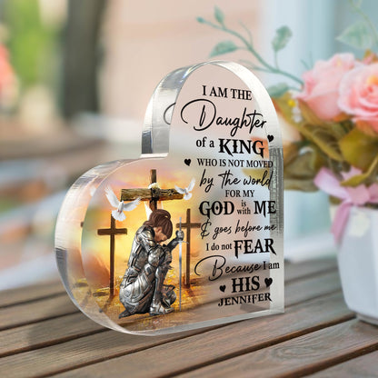 Woman Warrior Of God, I Am The Daughter Of A King - Personalized Christian Heart Acrylic Plaque