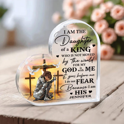 Woman Warrior Of God, I Am The Daughter Of A King - Personalized Christian Heart Acrylic Plaque