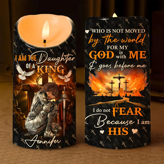 Woman Warrior Of God, I Am The Daughter Of A King - Personalized Christian LED Candle