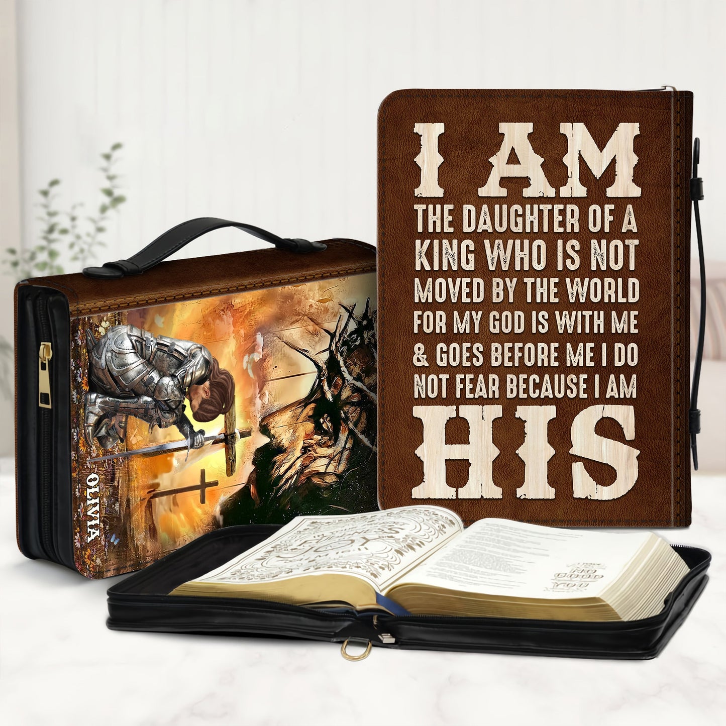 Woman Warrior Of God, I Am The Daughter Of A King - Personalized Christian Leather Bible Cover