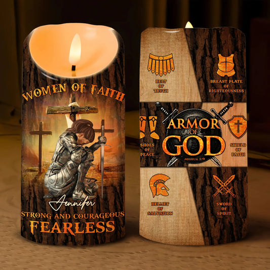 Woman Warrior Of God, Women Of Faith Strong And Courageous Fearless - Personalized Christian Led Candle