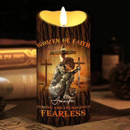 Woman Warrior Of God, Women Of Faith Strong And Courageous Fearless - Personalized Christian Led Candle