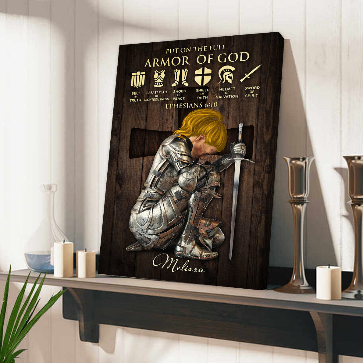 Personalized Woman Warrior of God Put On The Full Armor Of God Ephesians 6:10 Poster Canvas