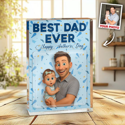 Personalized Dad And Kid Photo Action Figure, Best Dad Ever Happy Fathers Day Acrylic Block Plaque