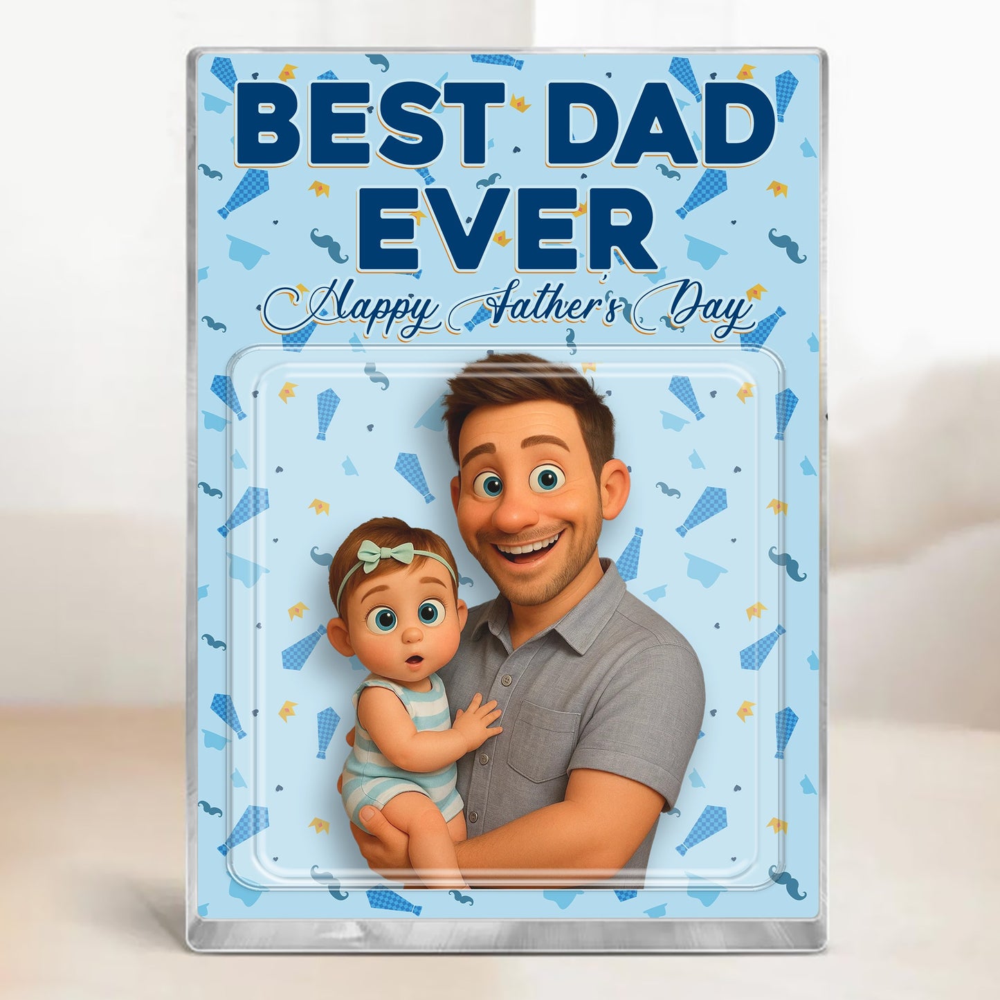 Personalized Dad And Kid Photo Action Figure, Best Dad Ever Happy Fathers Day Acrylic Block Plaque