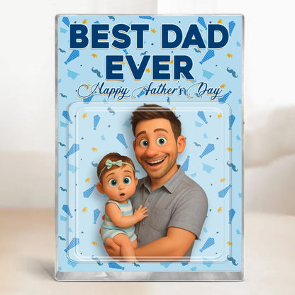 Personalized Dad And Kid Photo Action Figure, Best Dad Ever Happy Fathers Day Acrylic Block Plaque