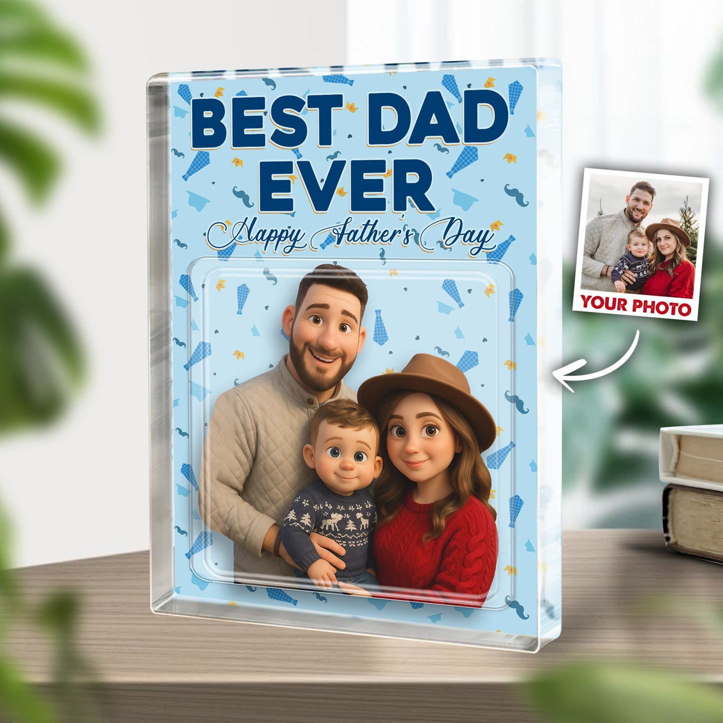 Personalized Dad And Kid Photo Action Figure, Best Dad Ever Happy Fathers Day Acrylic Block Plaque