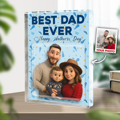 Personalized Dad And Kid Photo Action Figure, Best Dad Ever Happy Fathers Day Acrylic Block Plaque