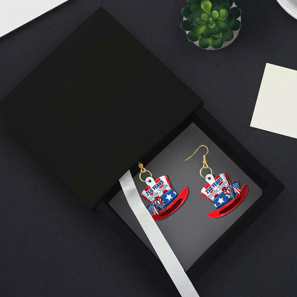 America 250th Anniversary Patriotic We The People 2-Layer Wooden Earrings